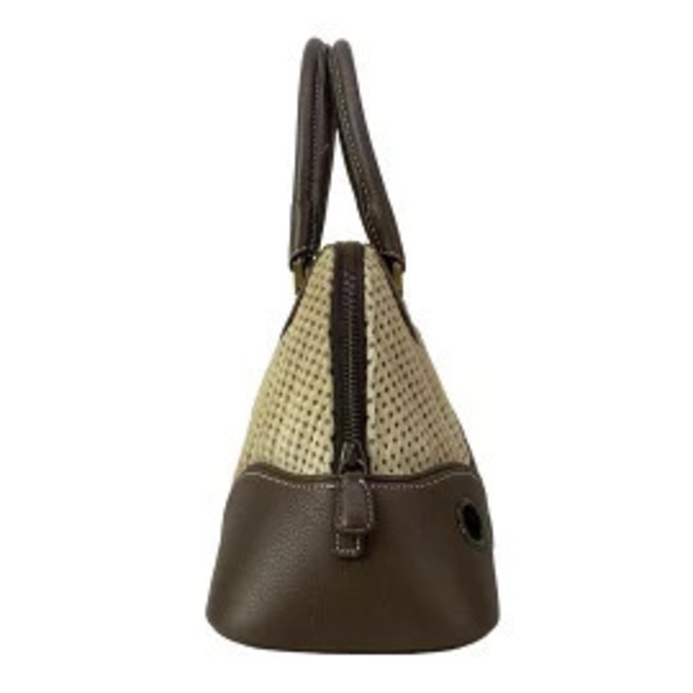 Christian Dior Trailer Handbag Perforated Dark Brown Ivory White Leather